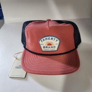 Faherty Hat All Day Sun Trucker Summer Snap Back Red Mesh One Size Mens New Tag
